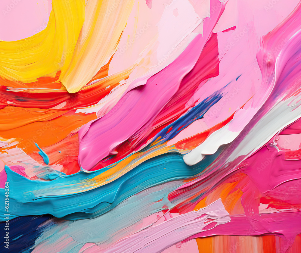 Illustration of wide strokes of acrylic paint in bright colors. Abstract background. Generative AI. Illustration of wide strokes of acrylic paint in bright colors. Abstract background. Generative AI.
