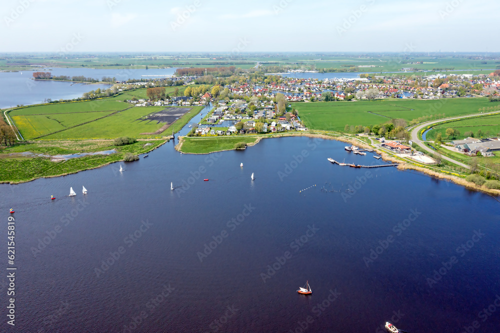 Aerial from sailing at the Sneekermeer in Friesland the Netherlands