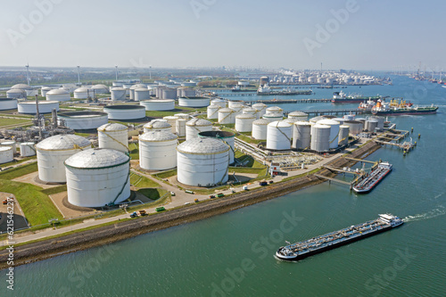 Aerial from industry in Rotterdam harbor in the Netherlands