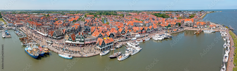 Aerial panorama from the historical city Volendam in Noord Holland the Netherlands