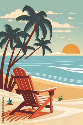 Illustration of a beach lounger by the sea  Generative AI 1
