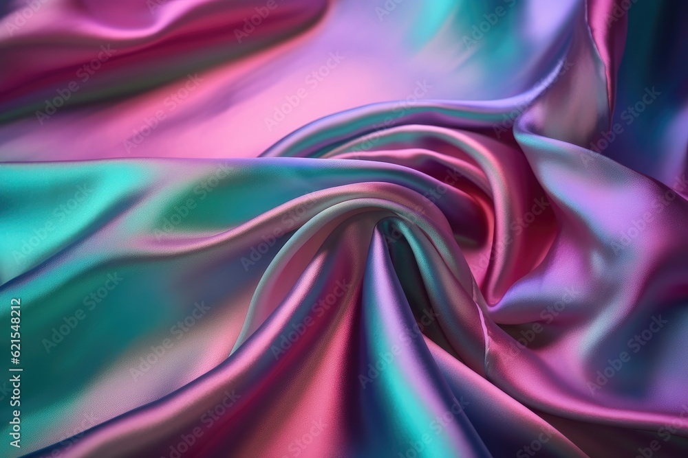Fototapeta premium Holographic silk texture playful color. AI generated