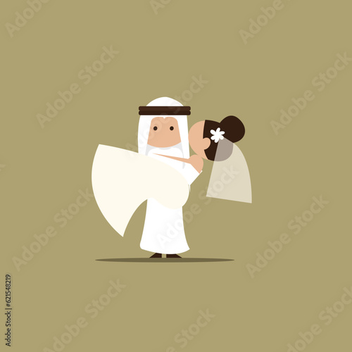 wedding cermo Arab UAE QATAR SAUDI wedding bride love couple groom woman dress vector illustration ny by arabic