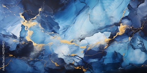 A photo of Marble texture blue and golden and white modern creative artist designer wallpaper image. generative ai