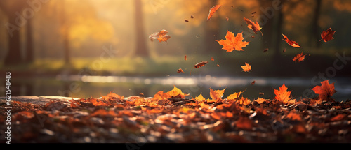 Fotografija Autum background with autumn leaves falling down