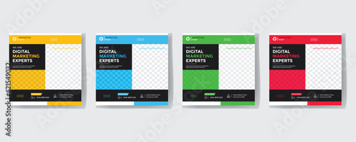 Business webinar invitation design. Webinar and business conference social media post template. Online webinar social media post template. Business conference banner template. Online live webinar.