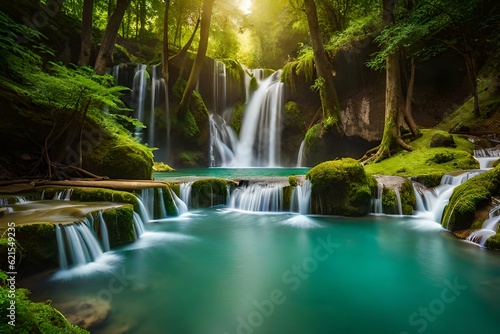 waterfall in the forest generated ai © kashif 2158