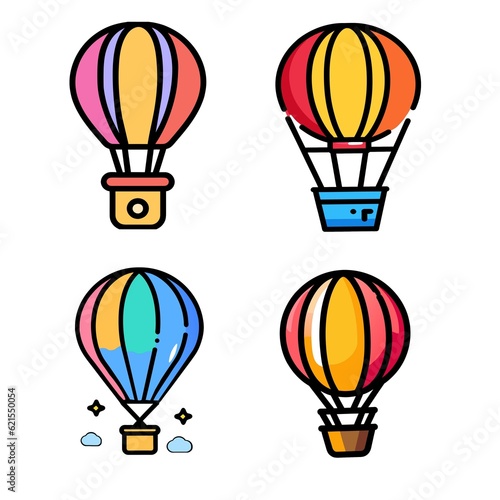 Hot Air Balloon Vector Illustration Set - Colorful Cartoon Balloons with Baskets, summer collection