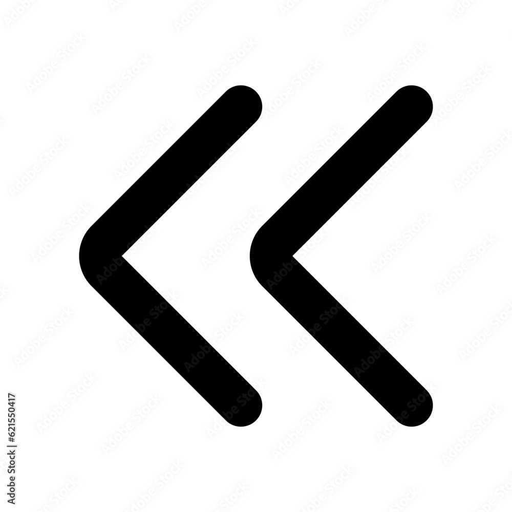 Vector double arrow chevron left icon. Black, white background. Perfect for app and web interfaces, infographics, presentations, marketing, etc. Vector double arrow chevron left icon. Black, white background. Perfect for app and web interfaces, infographics, presentations, marketing, etc.
