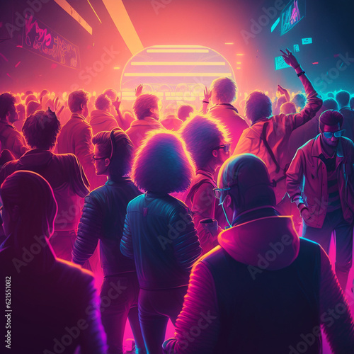 a crowded nightclub dance floor of the eighties