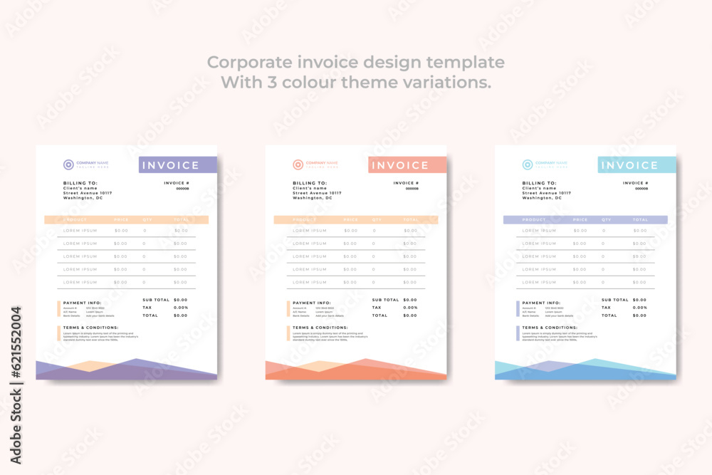 Corporate Business Invoice design vector illustration bill form and price invoice. with 3 color theme.