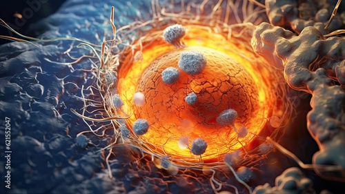 Autophagy concept. Intricate Cellular Autophagy. Cell Engulfment in a Fascinating Process photo