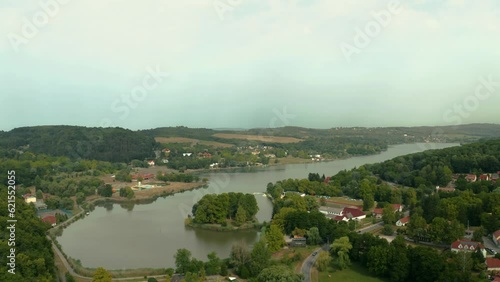 Lakeside countrysyde scenery drone aerial view photo