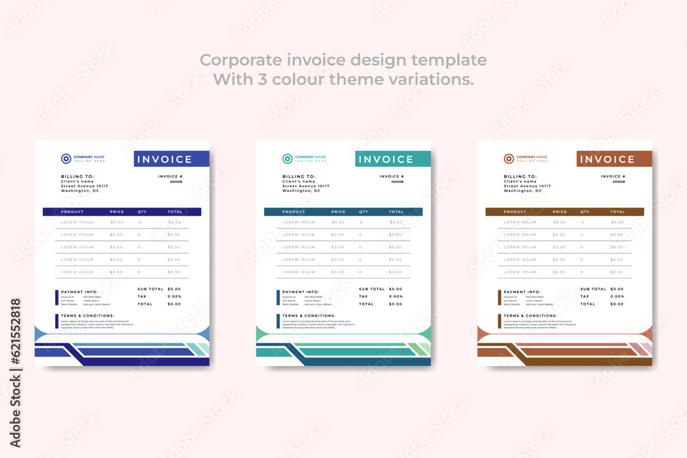 Corporate Business Invoice design vector illustration bill form and price invoice. with 3 color theme.