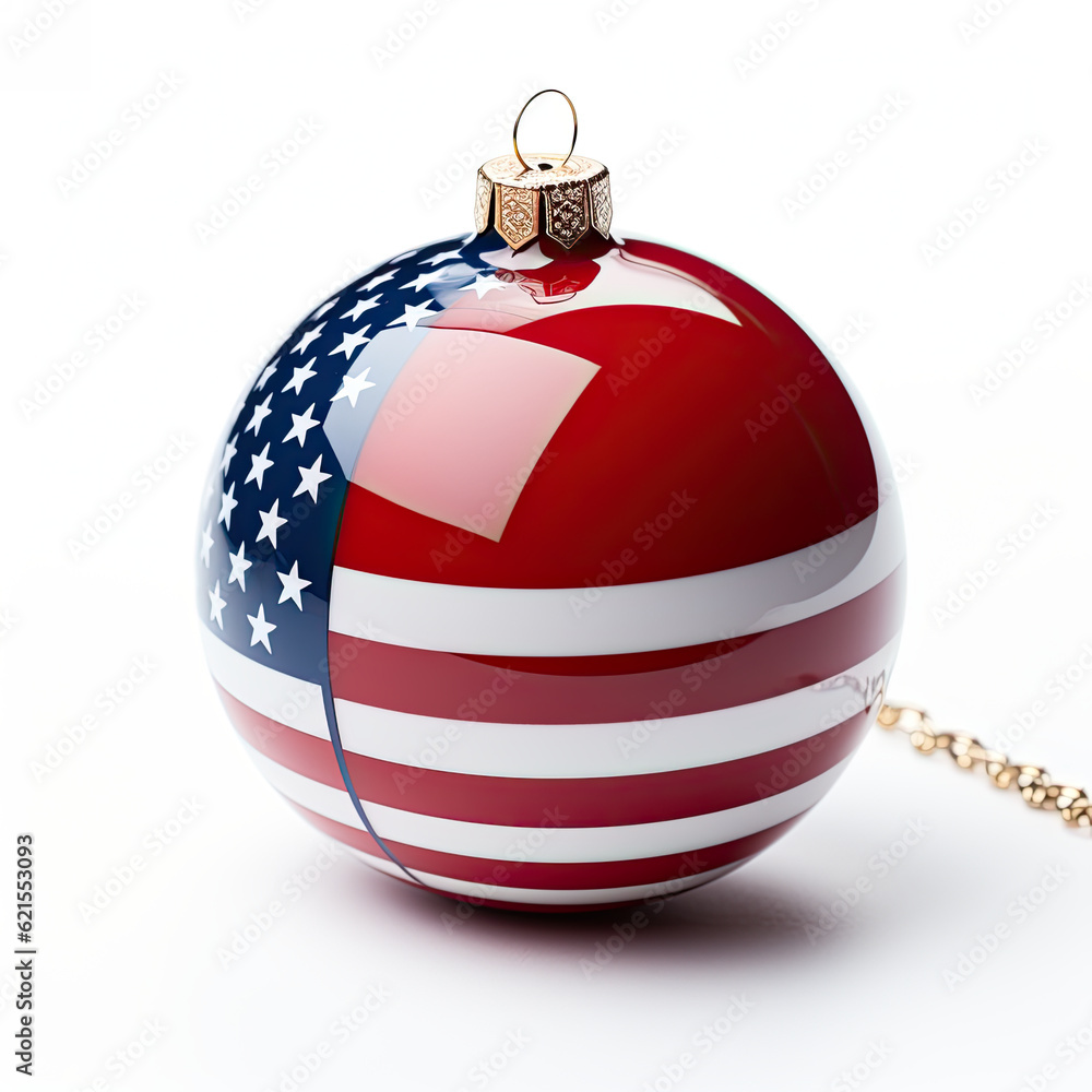 A christmas ornament with an american flag on it. Generative AI. A christmas ornament with an american flag on it. Generative AI.