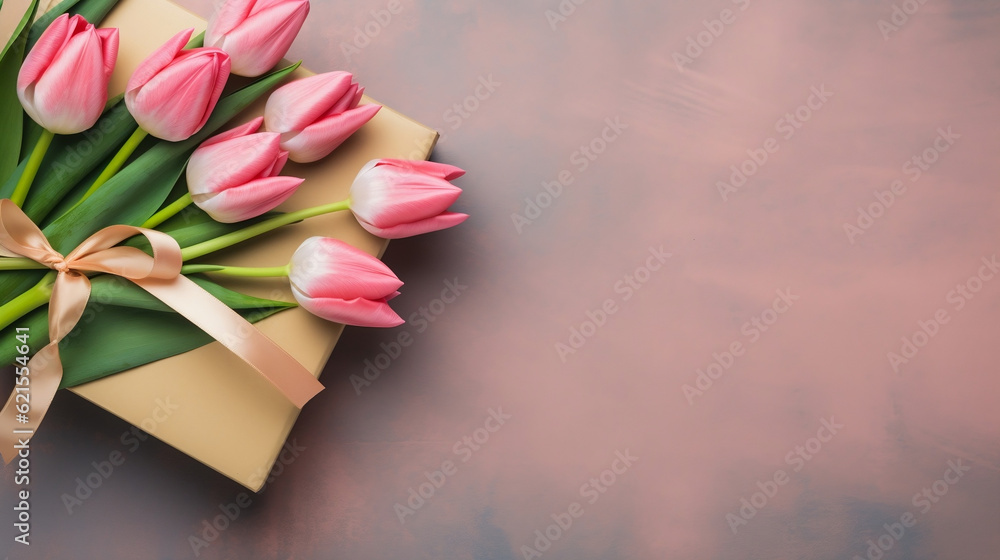 Fototapeta premium Beautiful background with flowers and gift new quality universal colorful festive image design illustration, generative ai
