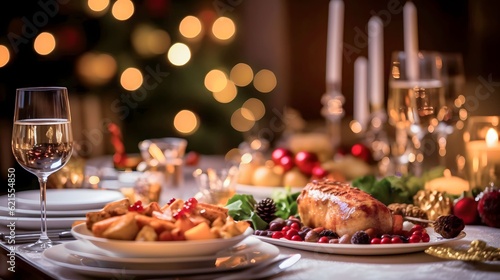 Obraz na płótnie Christmas meal, served on the table with decoration christmas