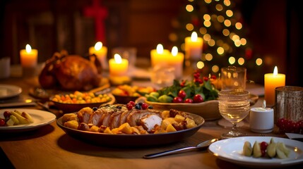 Christmas meal, served on the table with decoration christmas