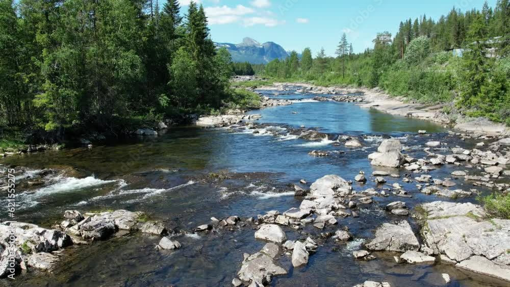 Aerial video of a large river. Aerial view. Norway. Aerial video of a large river. Aerial view. Norway.