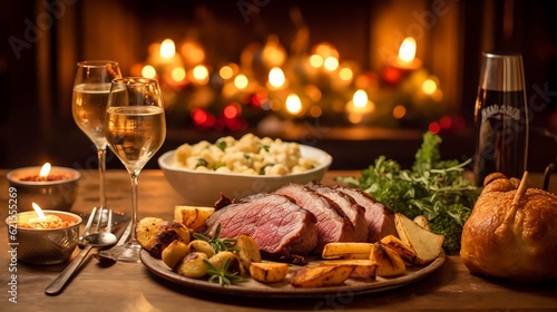 Christmas meal  served on the table with decoration christmas