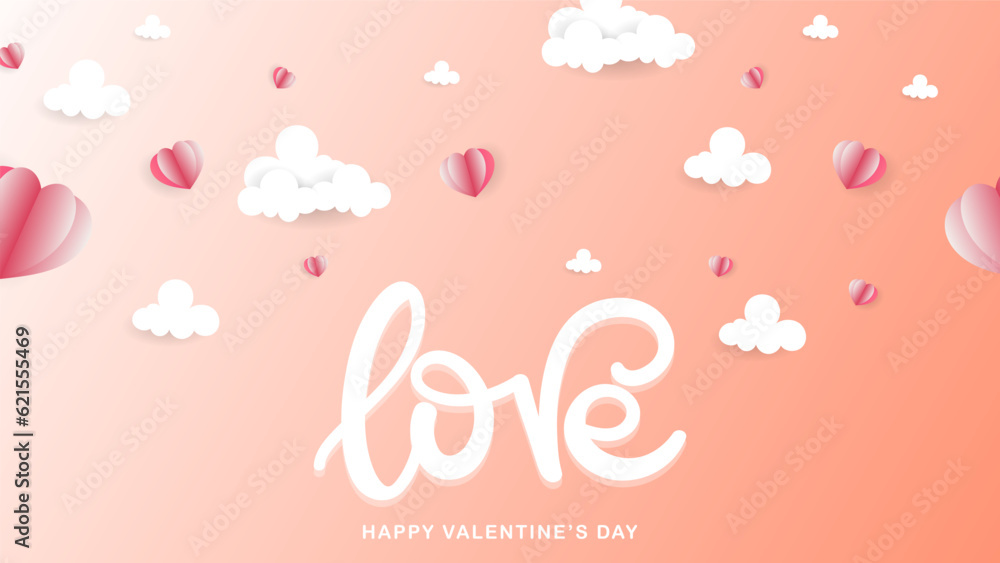 Set card Valentine's Day with Love handwriting and cloud on pink background , Flat Modern design , illustration Vector EPS 10
