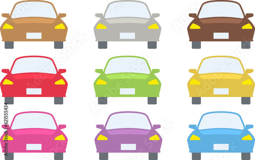 コンパクトカーを正面からシンプルに描いたイラストのカラーバリエーションセット