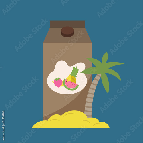 Flat Design Illustration with Fruits Juice Paper Box 