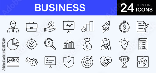 Business web icons set. Business and finance - simple thin line icons collection. Containing money, management, team, finance, business people, teamwork, graphic and more. Simple web icons set