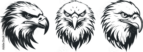 Tablou canvas Eagle heads heads black and white vector, Head of an eagle in the form of the stylized tattoo