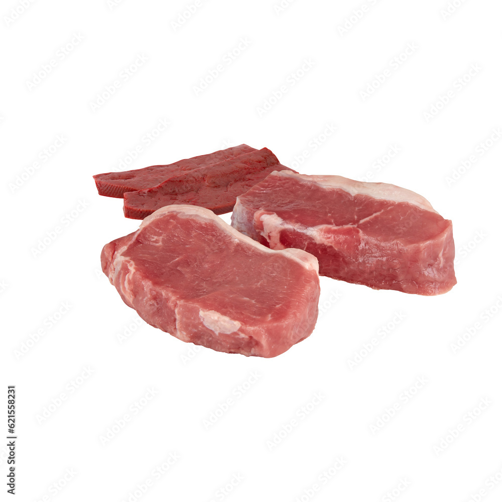 fresh pork steak cut out, isolated transparent background