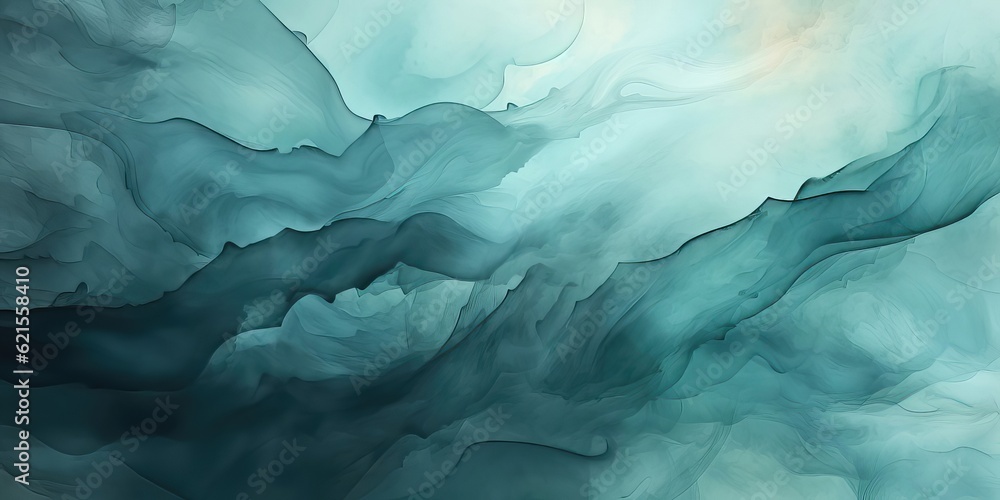 Obraz premium Teal, blue, and green make up the backdrop of this abstract watercolor painting, which has a liquid-like appearance for the banner and the background.