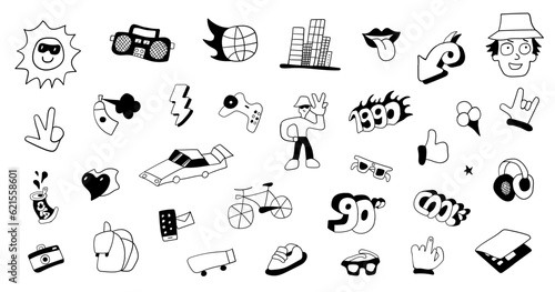 Summer lifestyle fashion teenager hand drawn doodles characters objects sign and symbols,
isolated  vector background  street art style
