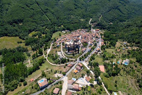 Aerial  images of Montemayor del Río in the province of Salamanca during a sunny summer day photo