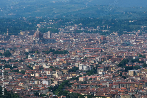 Panorama di Firenze da un punto panoramico di Fiesole, Toscana, Italia.