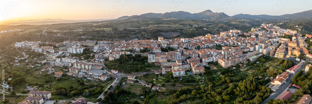 Aerial panoramic images of Bejar in the province of Salamanca during a sunny summer day