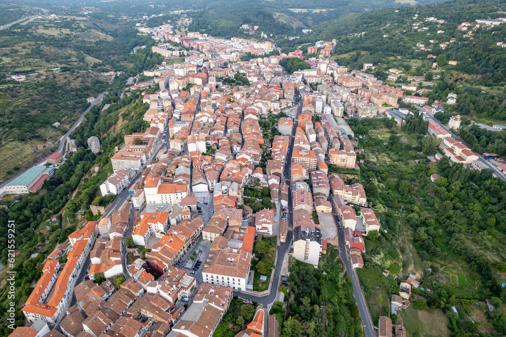 Aerial images of Bejar in the province of Salamanca during a sunny summer day