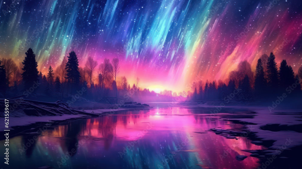 landscape with vibrant light reflections resembling the aurora borealis landscape with vibrant light reflections resembling the aurora borealis