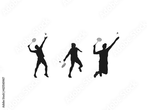 Badminton players silhouette set