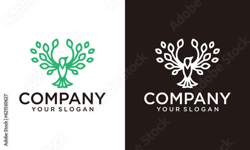 Bird logo vector design template in isolated white background. bird leaf logo vector icon template line art outline