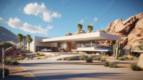 Modern minimalist luxury house in desert, ai generated