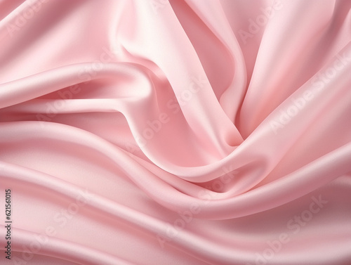 Luxury beautiful wavy flowing satin light pink fabric background, AI Generation