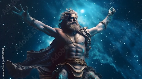 the primordial darkness embodying a greek god  erebus wearing ancient greek clothing  galaxy with solar system as background