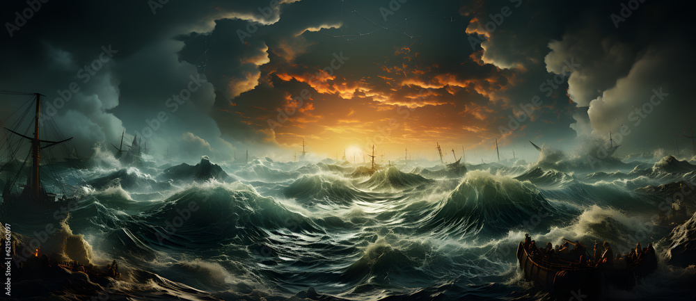 a painting of a ship sinking in a storm Generated by AI