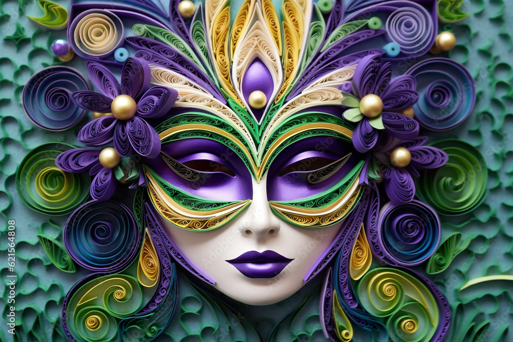 A close up of a mask on a green background. Generative AI. A close up of a mask on a green background. Generative AI.