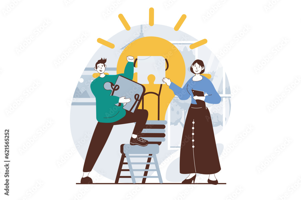 Teamwork concept with people scene in flat design for web. Man and woman finding creative idea for business improving and development. Vector illustration for social media banner, marketing material. Teamwork concept with people scene in flat design for web. Man and woman finding creative idea for business improving and development. Vector illustration for social media banner, marketing material.