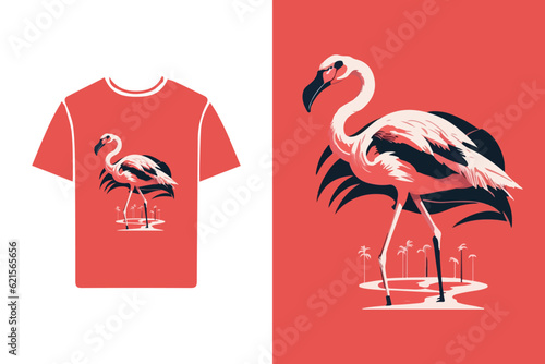 t-shirt design featuring a sleek and minimalistic representation of a flamingo using basic shapes