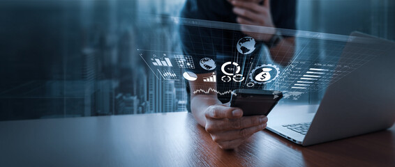 businessman using smartphone investment concept, invest money, business and finance, capital fundraising, dollar loan credit .