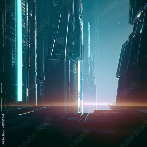 futuristic scene with skyscrapers