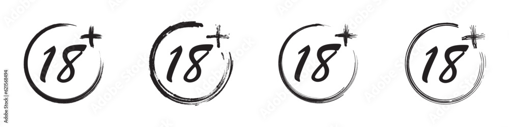 Doodle style plus 18 years movie icon set. Hand drawn icon. Vector illustration. Doodle style plus 18 years movie icon set. Hand drawn icon. Vector illustration.