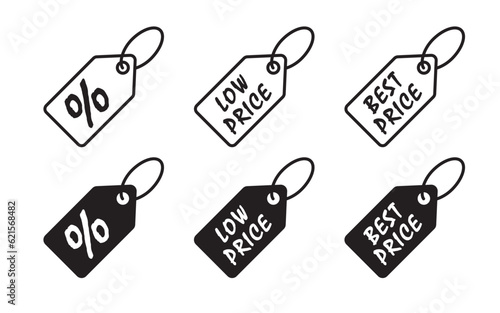 Shopping tags icon set. Low price icon. Vector illustration.